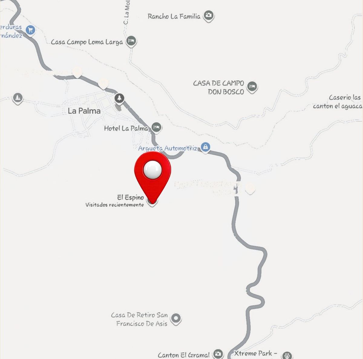 Mapa de la zona con el proyecto señalado a un costado de La Palma